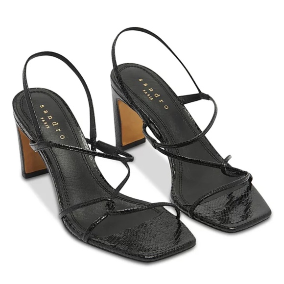 Faye Black Square Toe Block Heel Sandals - Picture 1 of 7